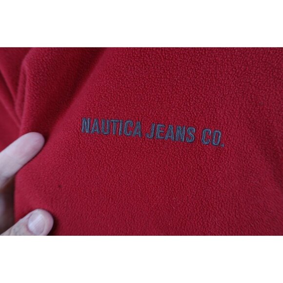 Vintage 90s Nautica Mens XL Faded Spell Out Lightweight Fleece Sweater Red - Picture 4 of 12